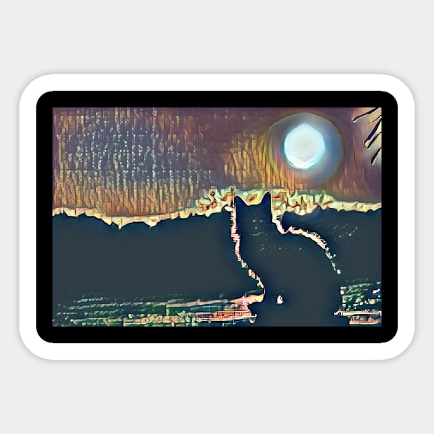 Cat Watching Sunset Cute Sticker by K.C Designs